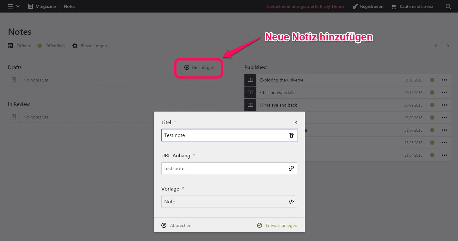 Anlegen einer neuen Seite bzw. Notiz