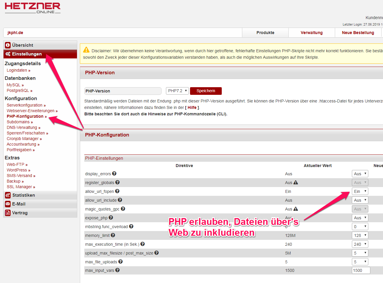 PHP erlauben, Dateien über's Web zu inkludieren