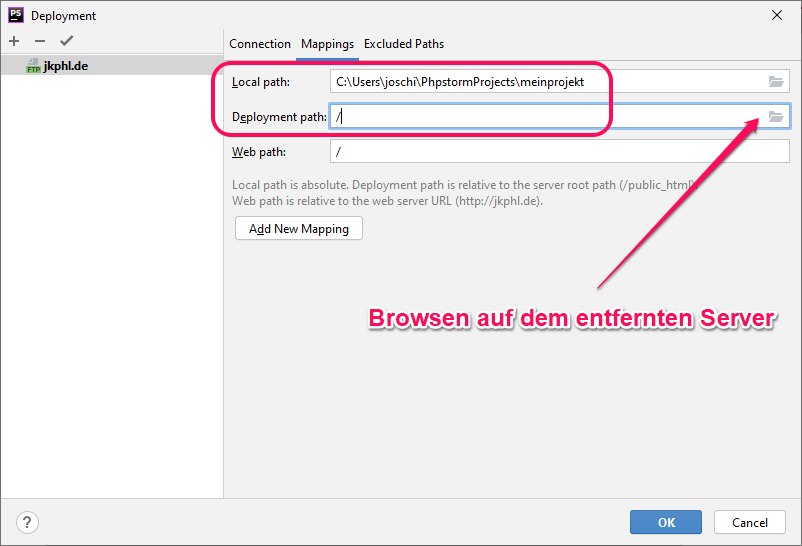Einrichten eines FTP-Mappings