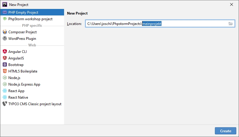 Anlegen eines neuen Projekts