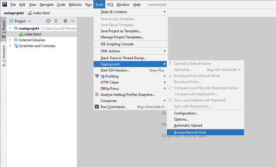 Öffnen der Serververbindungsliste
