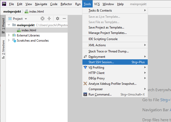 Starten einer SSH-Verbindung