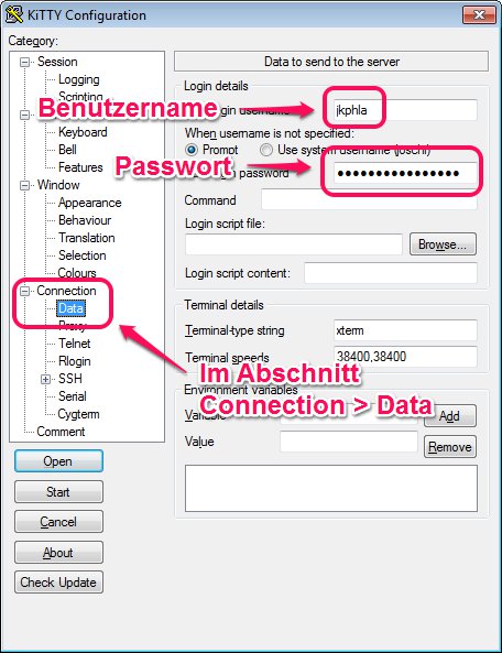 Benutzername und Passwort
