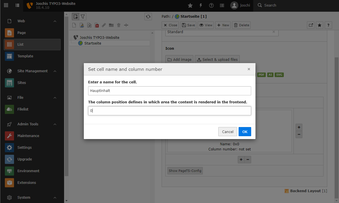 Konfigurieren eines Backend-Layouts
