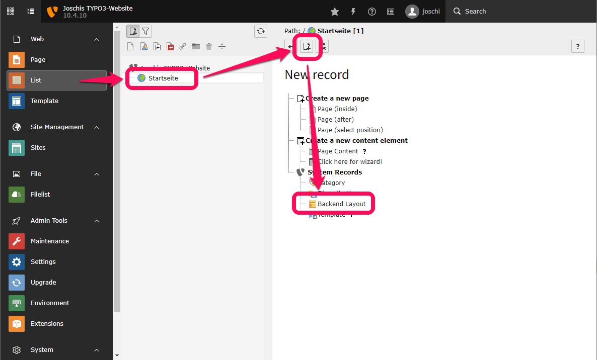 Neues Backend-Layout anlegen