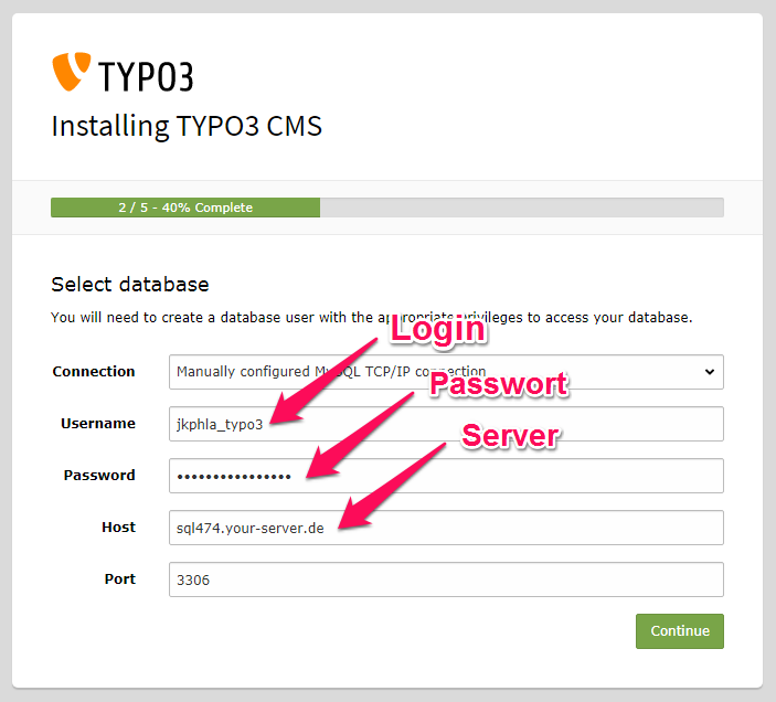 Datenbankzugang in der TYPO3-Installation