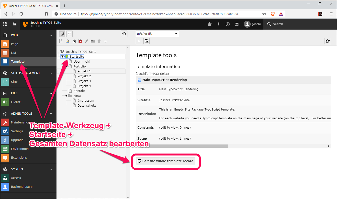 Bearbeiten des TypoScript-Haupt-Templates