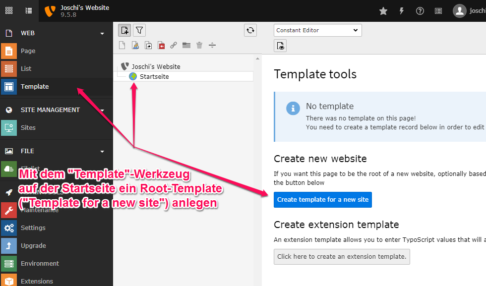 Anlegen eines Root-Templates