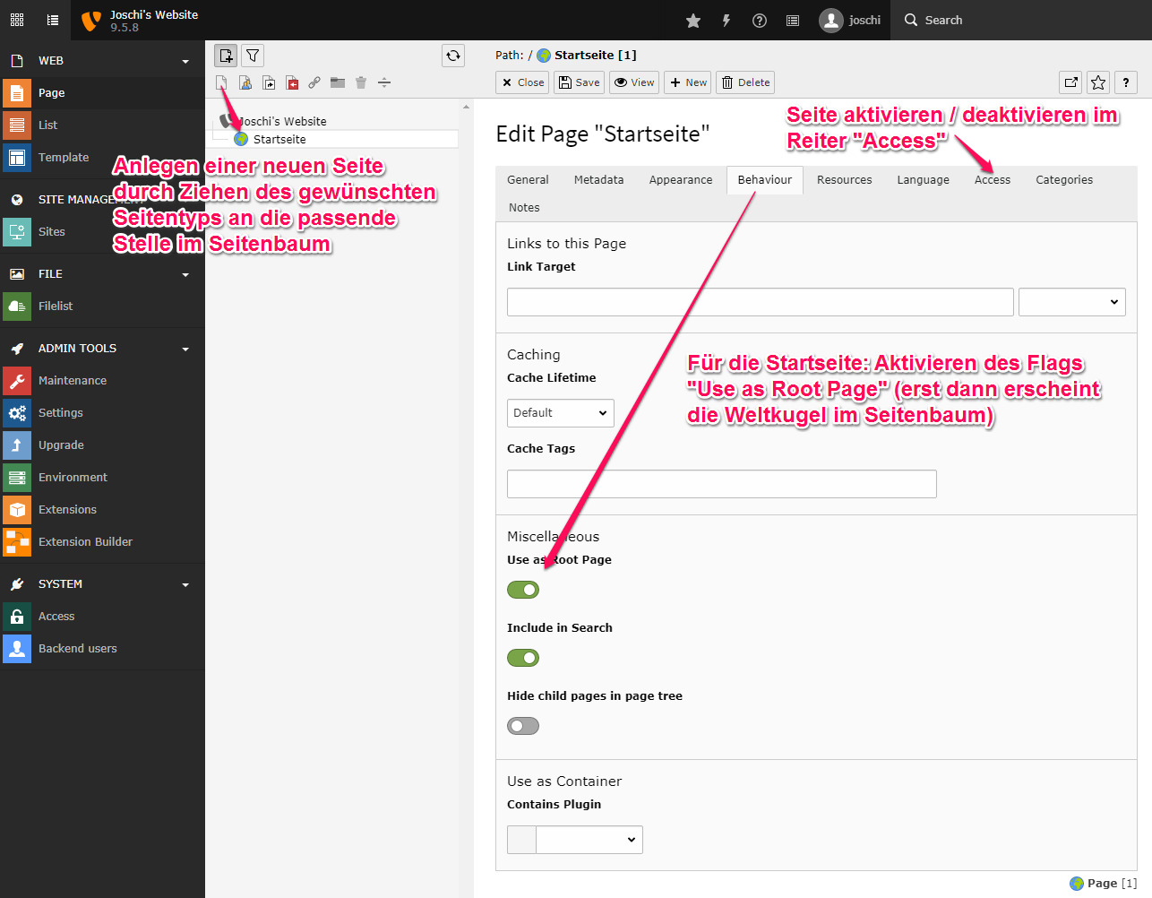 Anlegen der Startseite