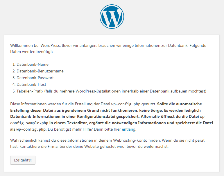 Wordpress-Installation Schritt 1