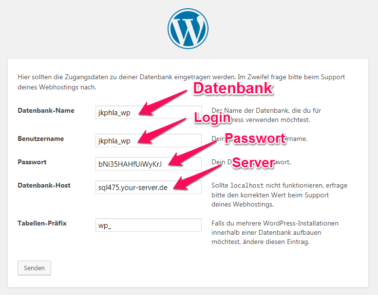 Wordpress-Installation Schritt 2