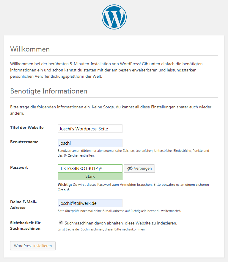 Wordpress-Installation Schritt 3