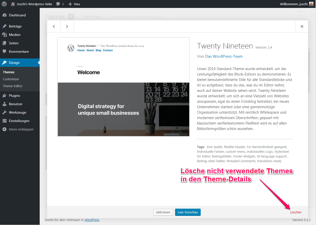 Löschen eines Themes